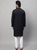 Even Apparels Black Pure Cotton Kurta With Band Collar | Grocsy