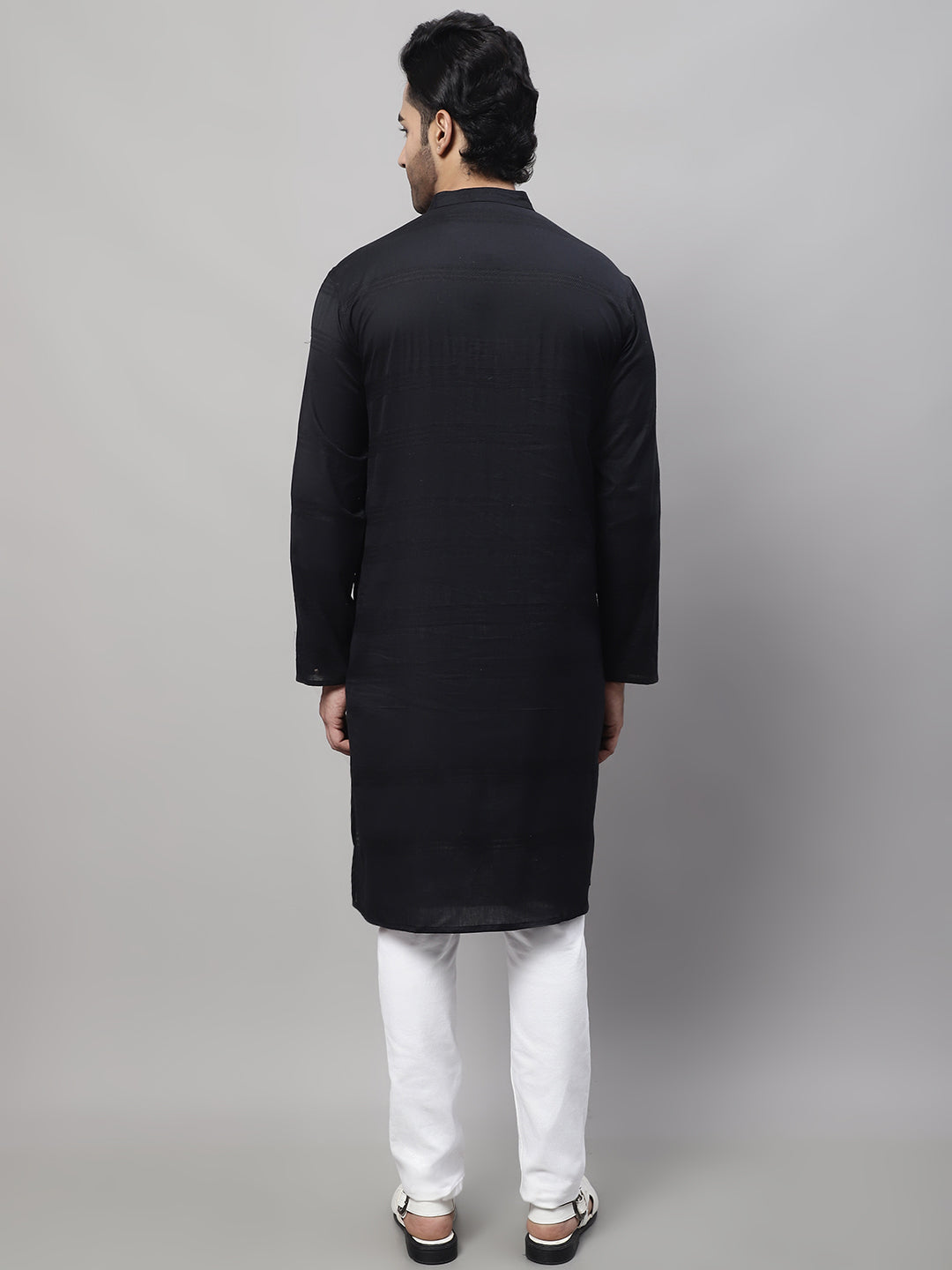 Even Apparels Black Pure Cotton Kurta With Band Collar | Grocsy
