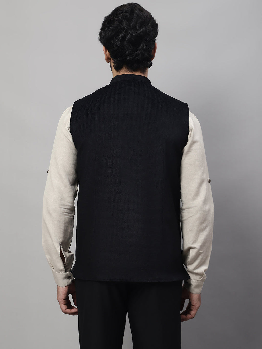 Even Apparels Men's Black Nehru Jacket With Welt Pockets | Grocsy