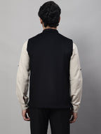 Even Apparels Men's Black Nehru Jacket With Welt Pockets | Grocsy