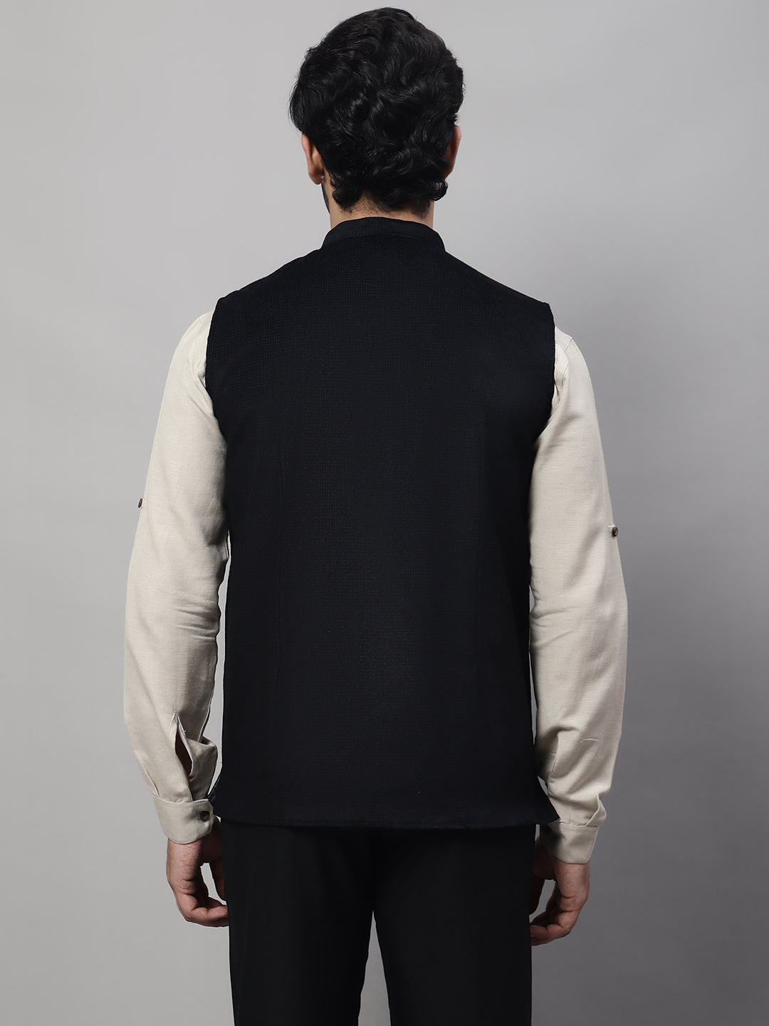 Even Apparels Men's Black Nehru Jacket With Welt Pockets | Grocsy