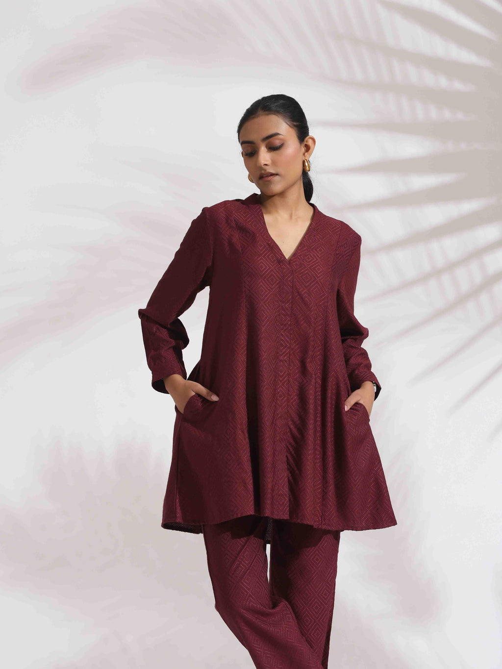 trueBrowns Maroon Dobby Co-ord Set | Grocsy