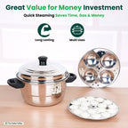 The Indus Valley Premium Stainless Steel idlipot regular with mini idli plates-(3+1) Idli/ Momo Maker/  Veg Steaming Set, Tri-ply Induction Bottom, 4 Plates | Grocsy