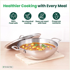 The Indus Valley TurboCuk Tri-ply Stainless Steel Kadai+ Steel Lid, Premium Quality, 3 Layer Thick Body, 100% Toxin-free, Non-stick, Induction & Gas, 3L/3.5L/3.9L/4.5L | Grocsy