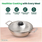 The Indus Valley TurboCuk Tri-ply Stainless Steel Kadai+ Glass Lid, Premium Quality, 3 Layer Thick Body, 100% Toxin-free, Non-stick, Induction & Gas, 1.7/2.7/3.5L | Grocsy