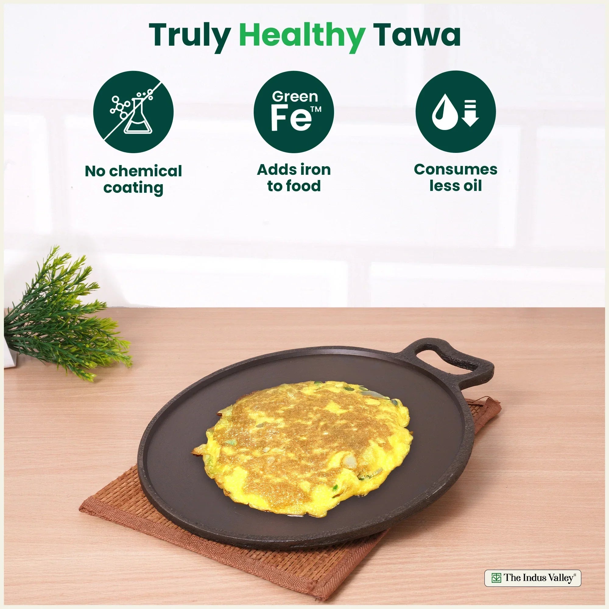 The Indus Valley Super Smooth Cast Iron Tawa,Pre-seasoned, Nonstick, 100% Pure, Toxin-free, Spatula, 26.7cm/30.2cm | Grocsy