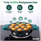 The Indus Valley 12 Pit/Cup CASTrong Cast Iron Paniyaram/Appe Pan, Pre-seasoned, with Double Handle Silicone Grip,Toxin-free, 20.8 cm, 2.2 kg | Grocsy