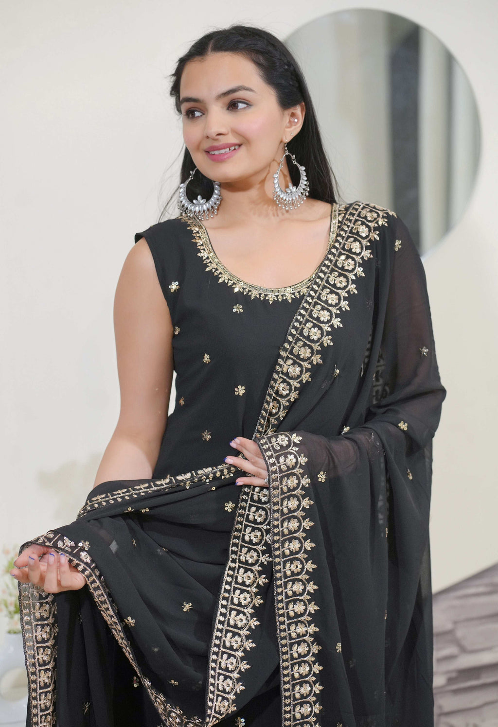 Yash Enterprise Awasome Embroidery Georgette Black Readymade Salwar Suit | Grocsy