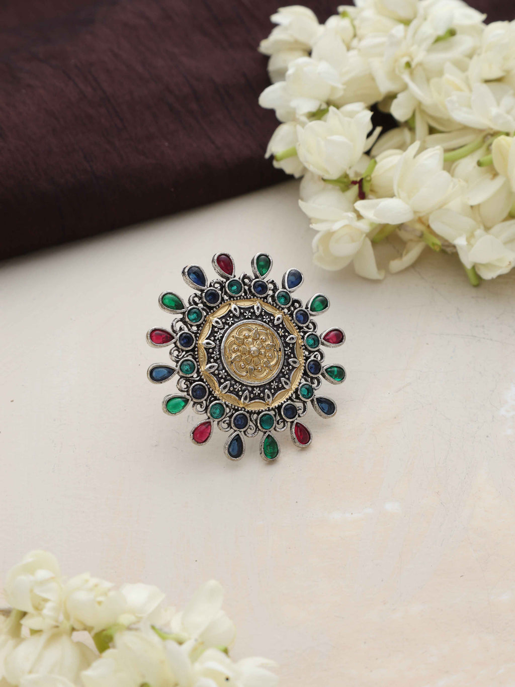 trueBrowns Silver Gold Tone Mandala Ring | Grocsy