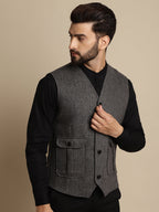 Even Apparels Men's Grey Woolen Waistcoat With Patch Pocket | Grocsy