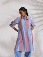 trueBrowns Blue Cotton Stripe Kurta Co-ord Set | Grocsy