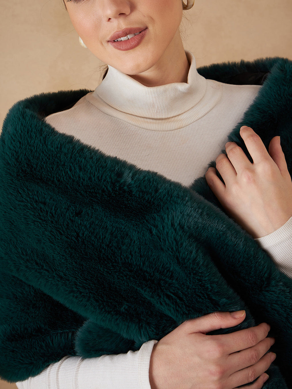 InWeave Women's Dark Teal Long Faux Fur Cape | Grocsy