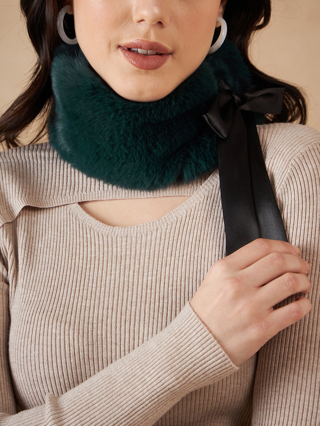 InWeave Women's Dark Teal Fur Neckpiece | Grocsy