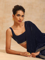 trueBrowns Midnight Blue Velvet Sleeveless Blouse | Grocsy