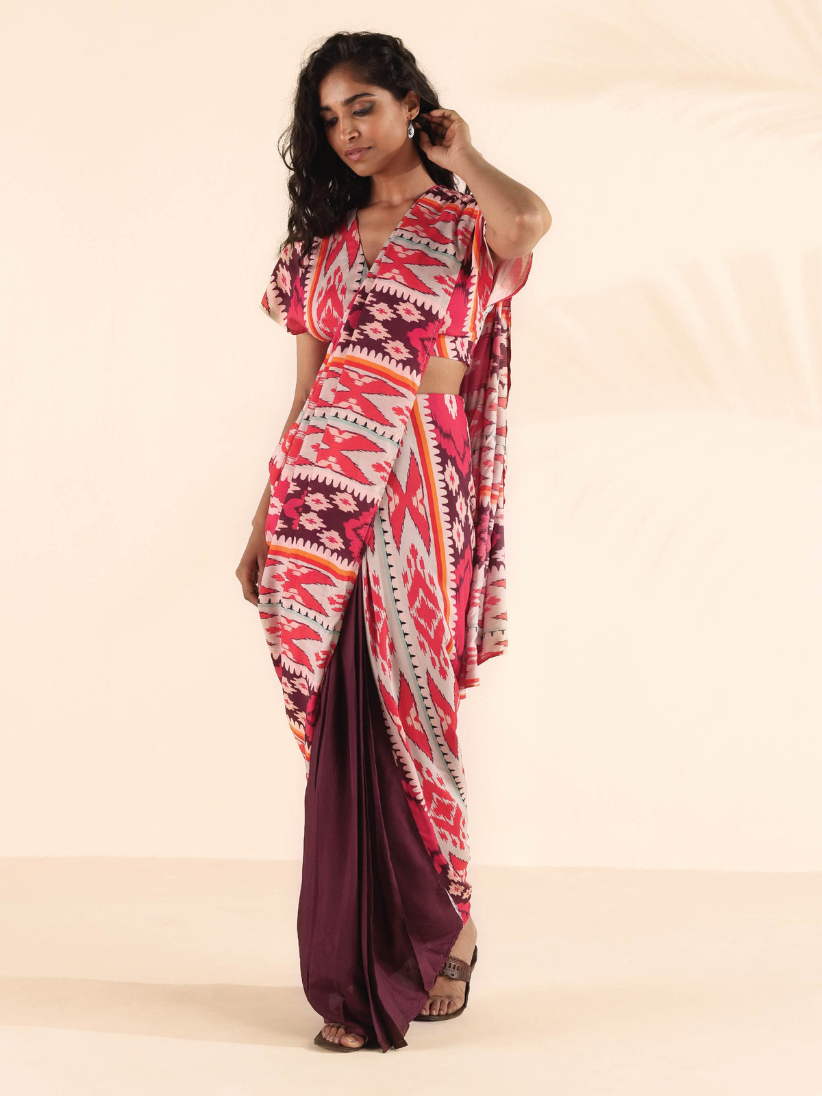 trueBrowns Maroon Muslin Ikat Blouse | Grocsy
