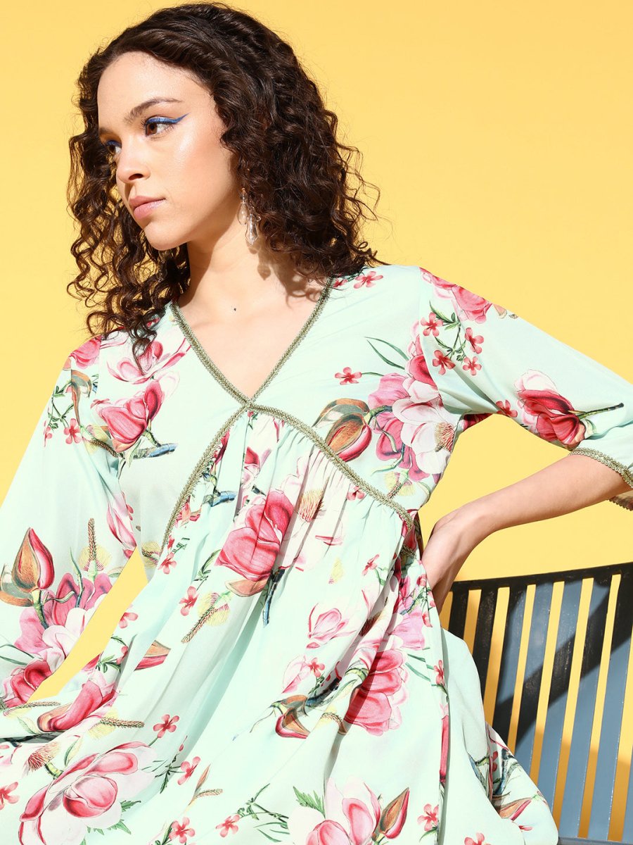 Ahalyaa Women Floral Printed Pleated Kurti with Sharara | Grocsy
