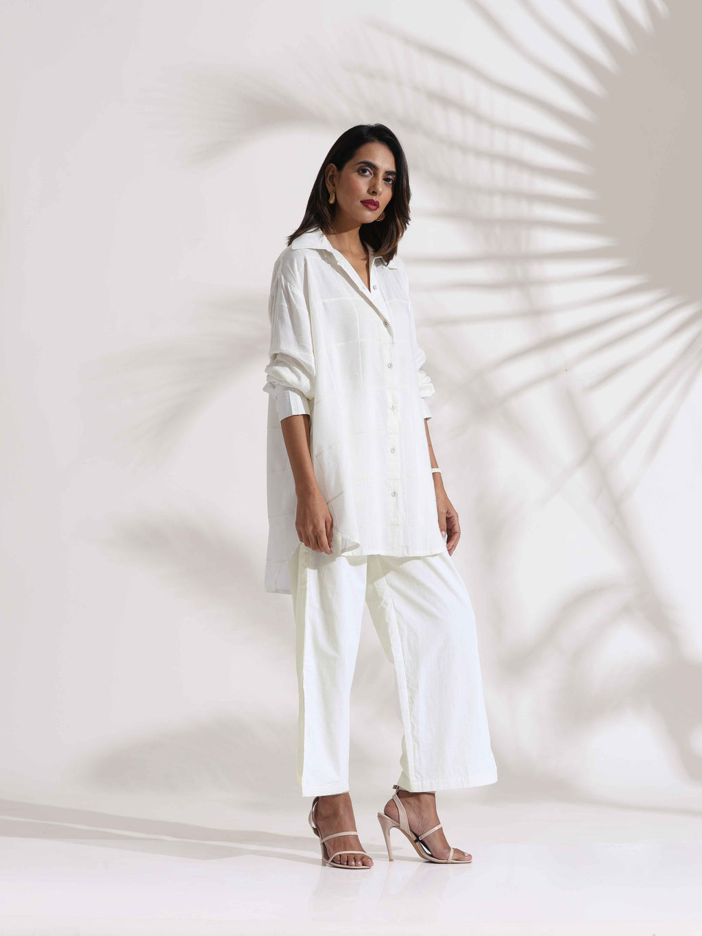 trueBrowns White Cotton Check Shirt Co-ord Set | Grocsy