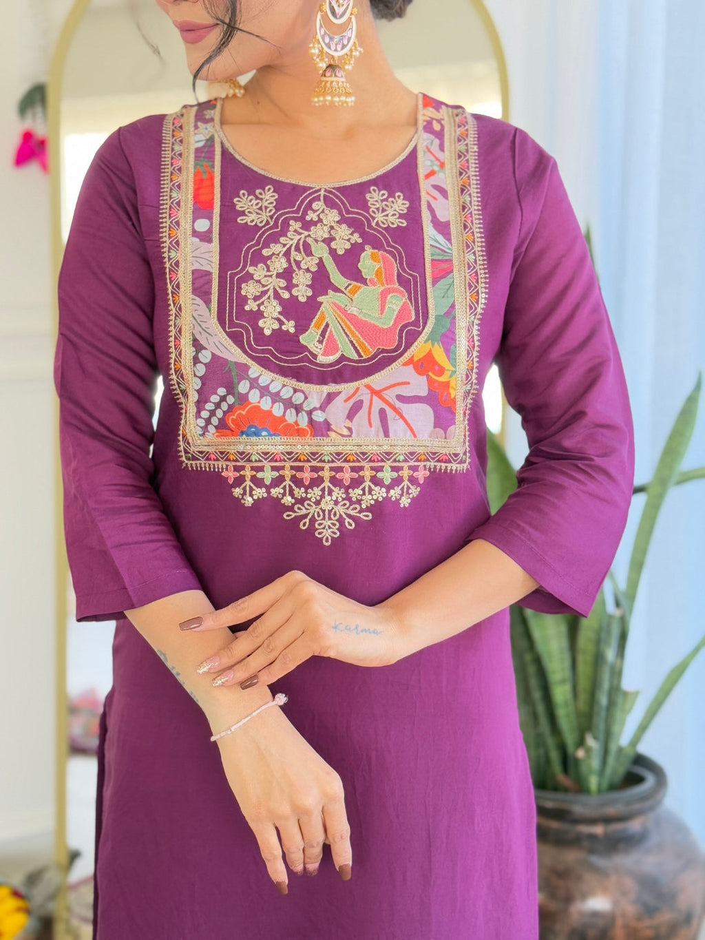 The52 Women's Viscose Chanderi Fabric Straight Kurta, Pant and Dupatta Set | Grocsy