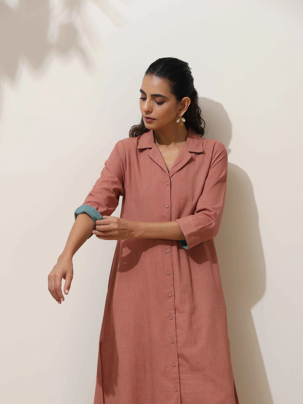 trueBrowns Peach Cotton Linen Kurta Pant Set | Grocsy