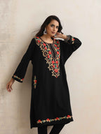 trueBrowns Black Kashmiri Embroidered Woollen Phiran Kurta | Grocsy