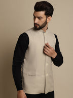 Even Apparels Men's Cream Mandarin Collar Waistcoat | Grocsy