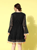 InWeave Women's Black Lacy Dress With Tassles | Grocsy