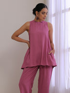 trueBrowns Onion Pink Dobby Sleeveless Short Co-Ord Set | Grocsy