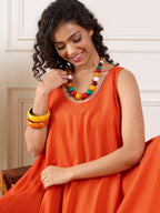 InWeave Orange Round Sleeveless Jumpsuit | Grocsy