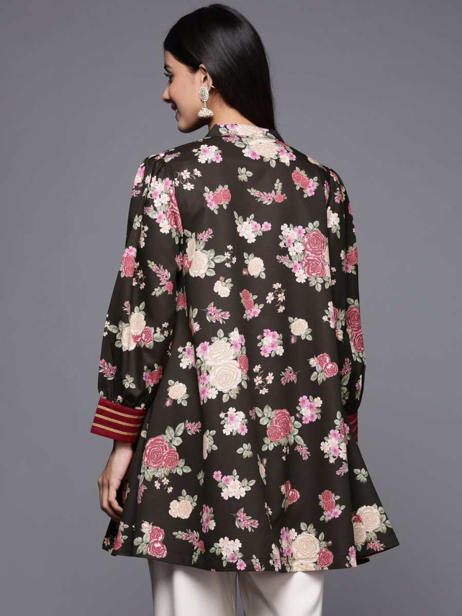 Ahalyaa Mandarin Collar Floral Print Crepe Tunic | Grocsy