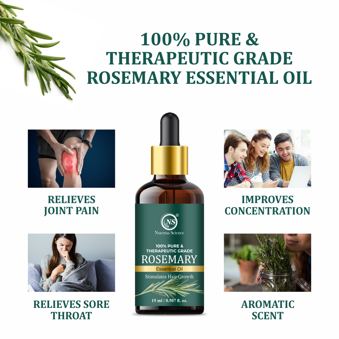 Nuerma Science Rosemary Essential Oil | For Natural Skin Glow & Hair Growth | Grocsy