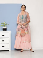 Ahalyaa Women Green Floral Printed Gotta Patti Kurta with Sharara & With Dupatta | Grocsy