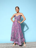 InWeave Women's Pink Paisley Print Back Detail Long Dress | Grocsy
