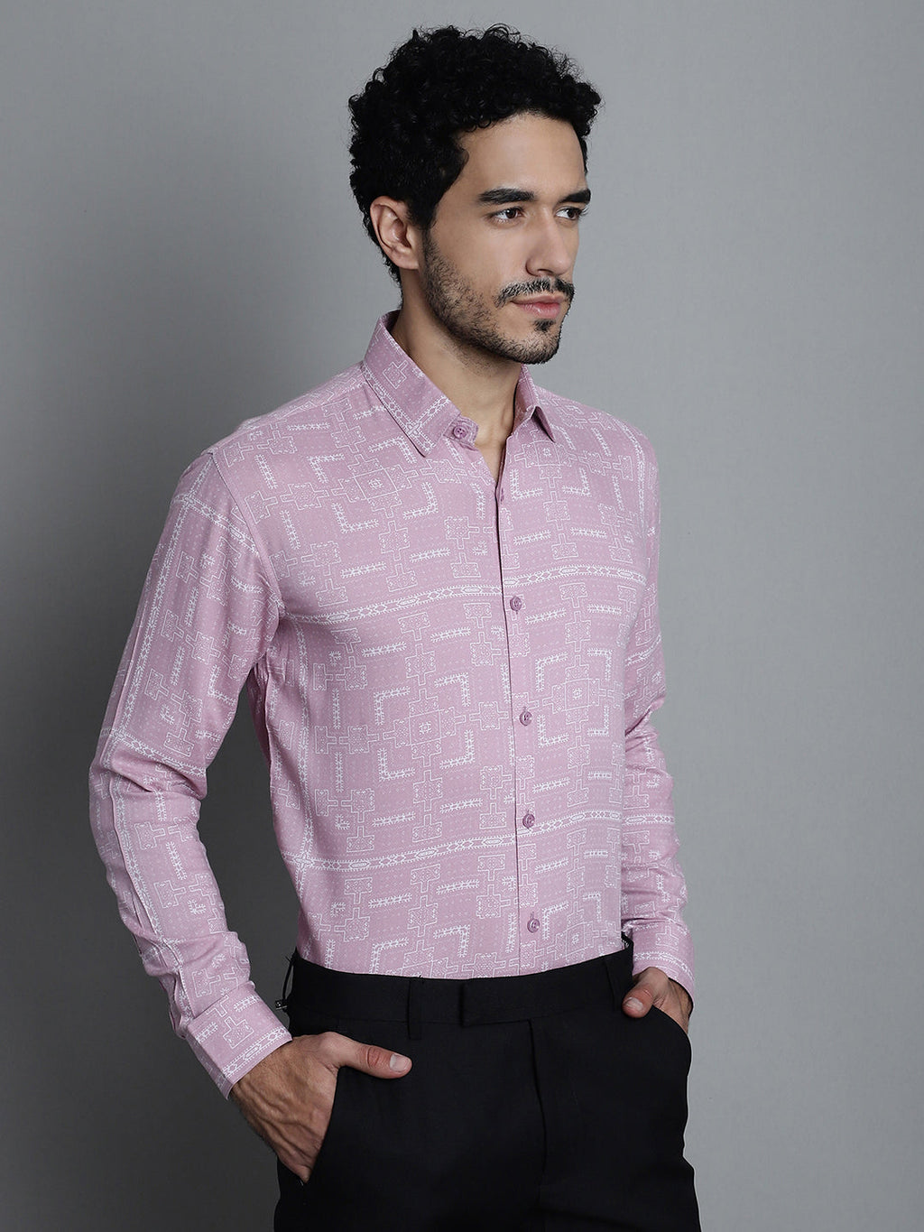 Jainish Men's Geomatric Printed Formal Shirts - Magenta | Grocsy