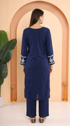 Gharana India Ishq Luxury Rayon 2Pc Navy Blue Chikankari Kurta Set | Grocsy