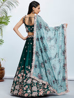 House of Panchhi Teal Pure Georgette Sequins And Thread Embroidery Lehenga Choli & Dupatta | Grocsy