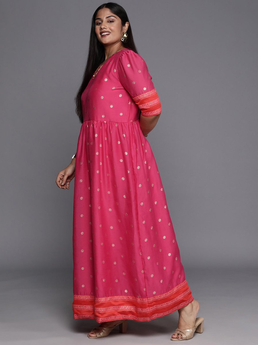 Ahalyaa Plus Size V-Neck Maxi Ethnic Dress | Grocsy