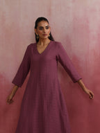 trueBrowns Light Purple Cotton Dobby Flared Kurta Set | Grocsy