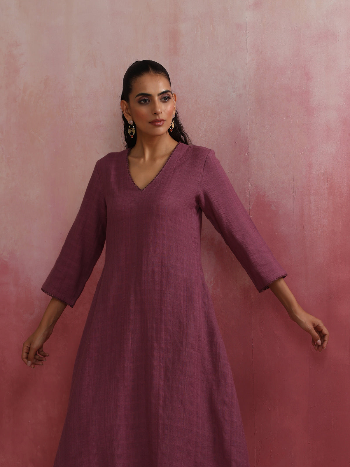 trueBrowns Light Purple Cotton Dobby Flared Kurta Set | Grocsy