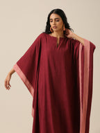 trueBrowns Ruby Wine Slub Texture High Low Kaftan Pant Set | Grocsy