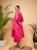 InWeave Women's Fuchsia Flared Kurta Palazzo Set | Grocsy