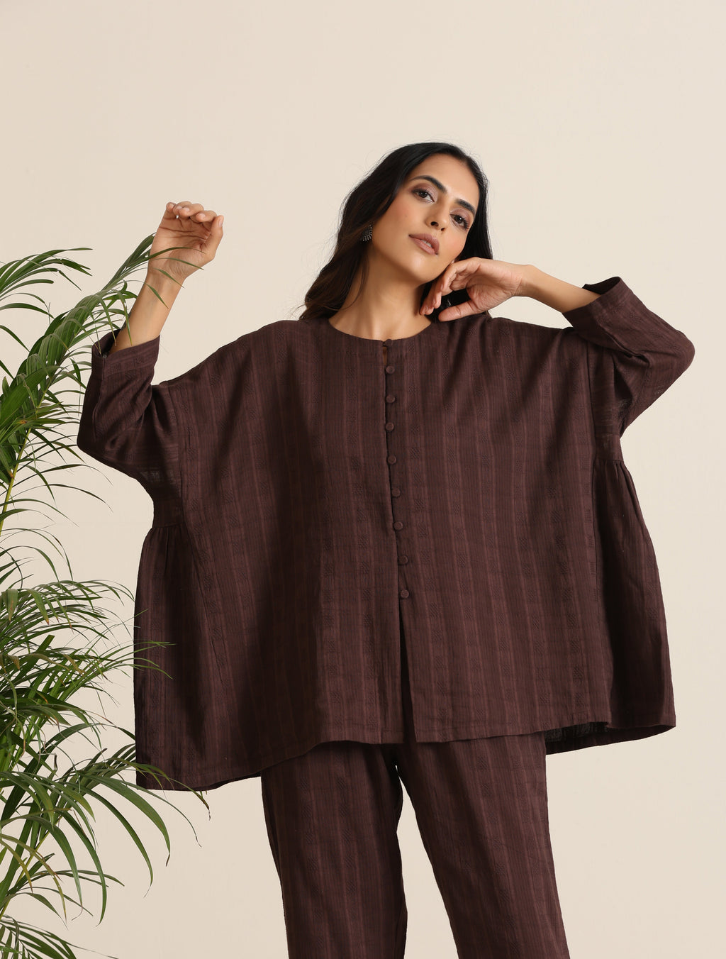 trueBrowns Cola Cotton Dobby Relaxed Co-ord Set | Grocsy