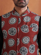 trueBrowns Men's Rust Printed Nehru Jacket | Grocsy
