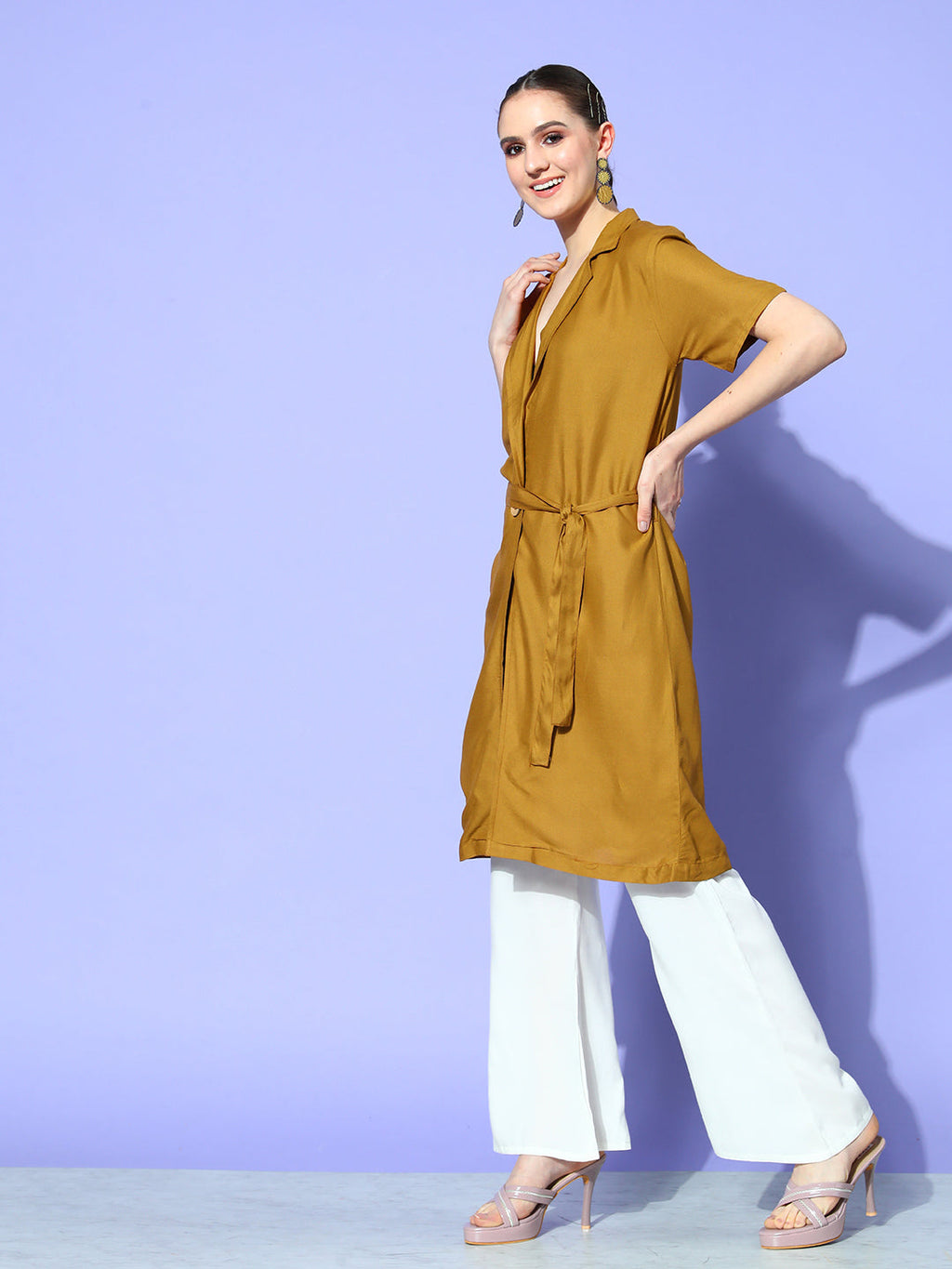 InWeave Women's Camel Brown Cream Naroow Pant Coord Set | Grocsy