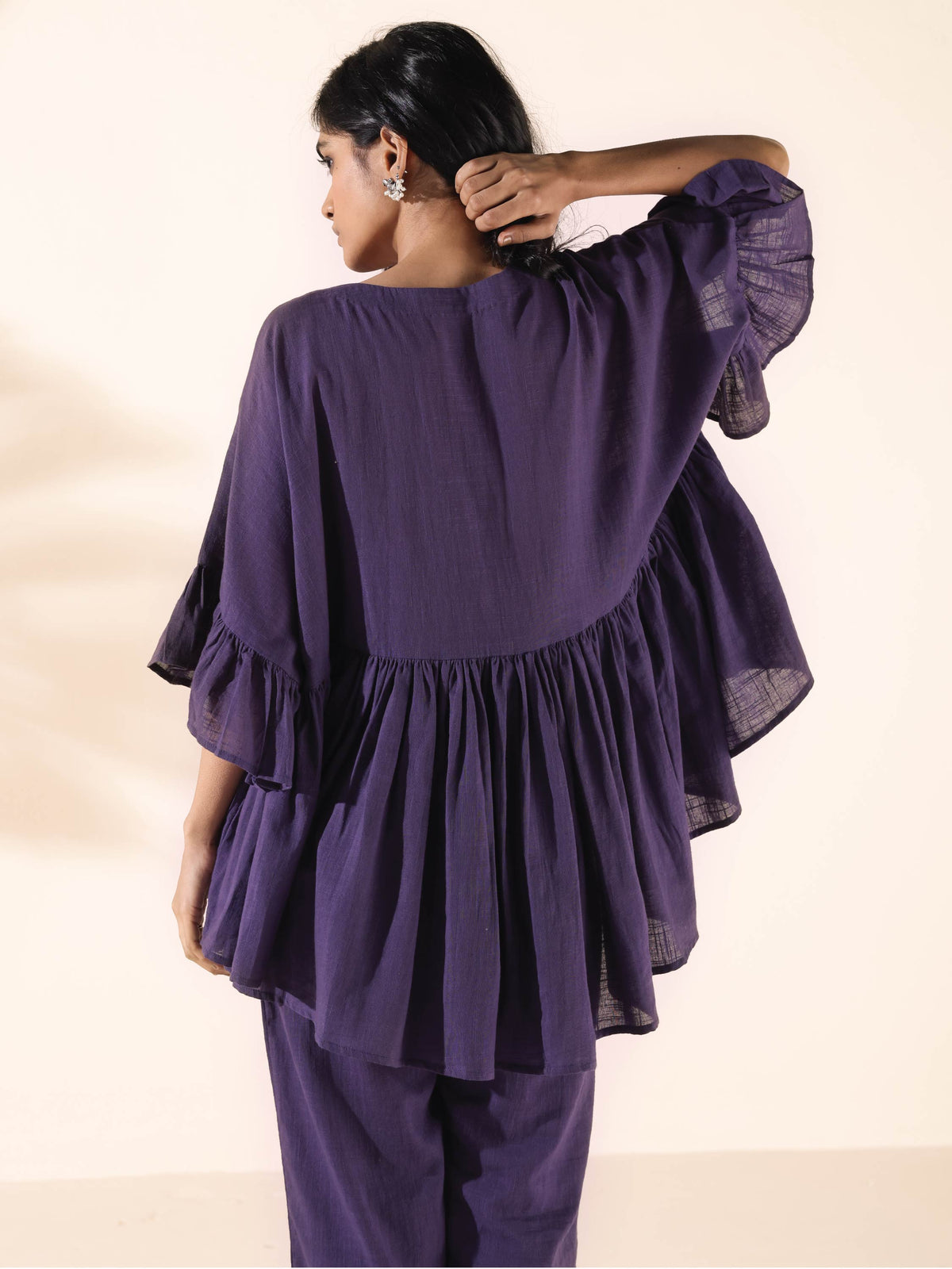 trueBrowns Purple Cotton Flared Co-ord Set | Grocsy