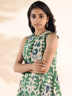 trueBrowns Green Cotton Ikat Sleeveless Co-ord Set | Grocsy
