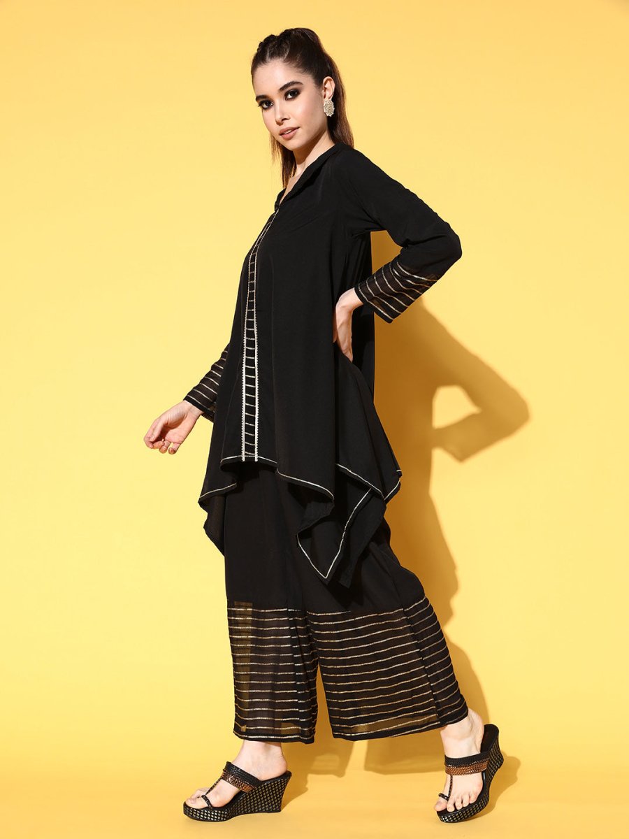 Ahalyaa Women Black Printed Tunic With Palazzos | Grocsy