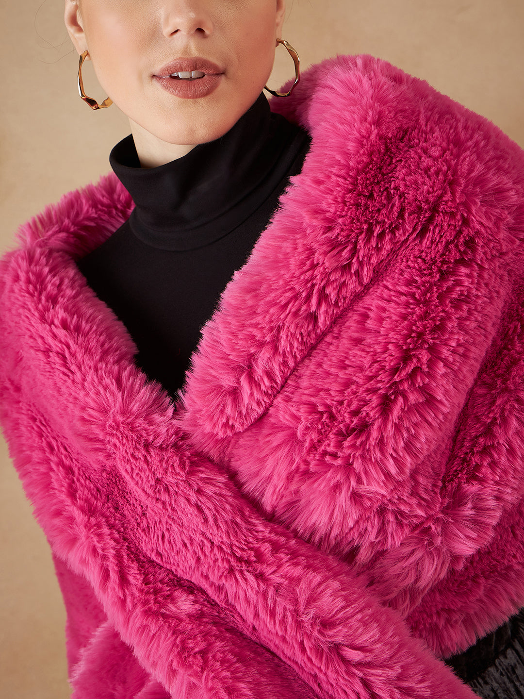 InWeave Women's Light Pink Long Faux Fur Cape | Grocsy