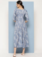 Ahalyaa Floral Printed Midi A-Line Ethnic Dress | Grocsy