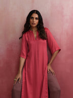 trueBrowns Red Modal Straight Fit Kurta Set | Grocsy