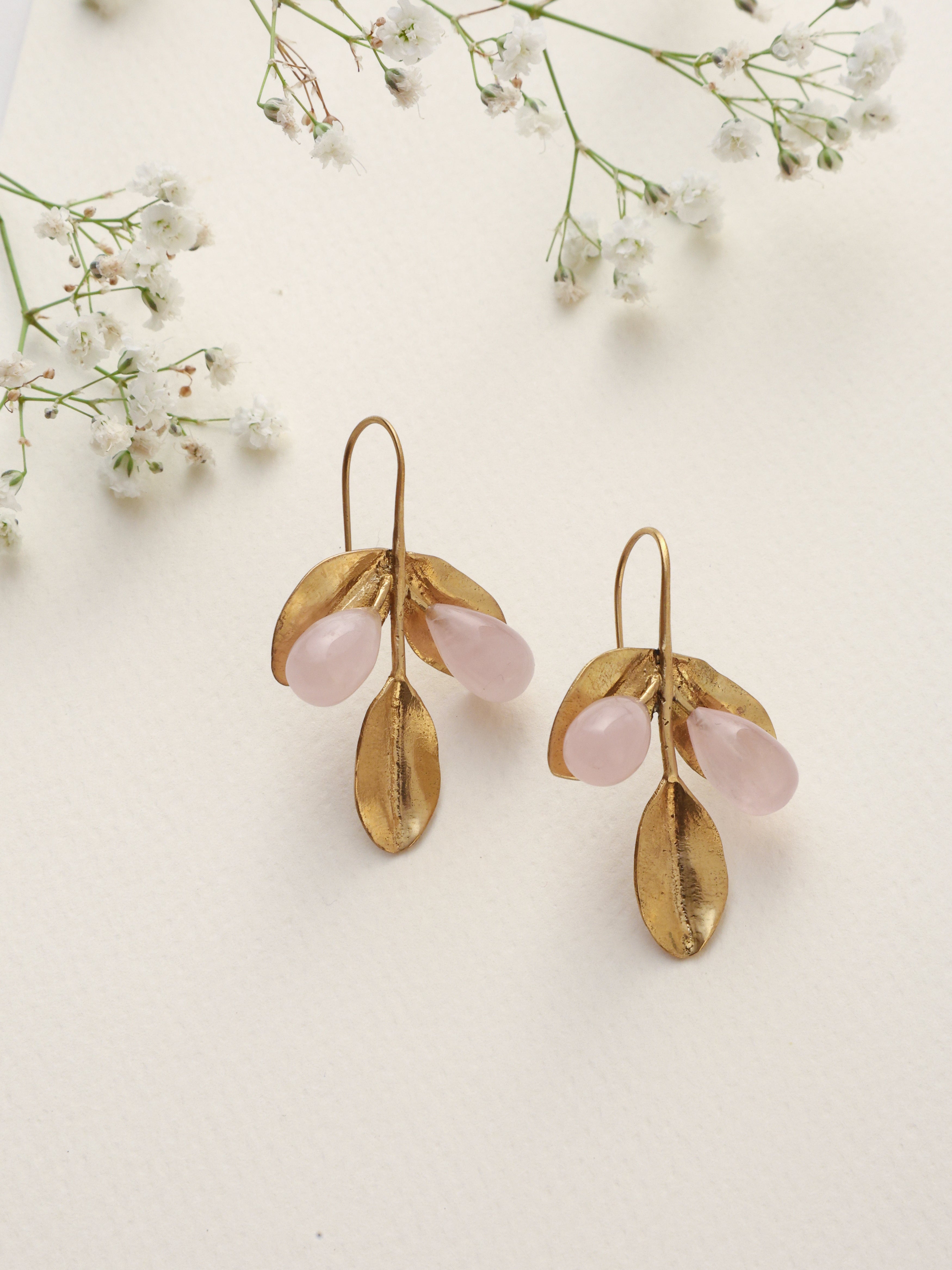 trueBrowns Brass Crystal Leaf Earrings | Grocsy
